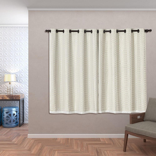 Cortina Blackout Pvc Com Tecido Voil Xadrez 2,80x1,60 Bege