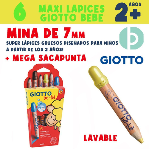 Lapices Giotto Bebé X 6 Colores Pinturitas Mina Gruesa