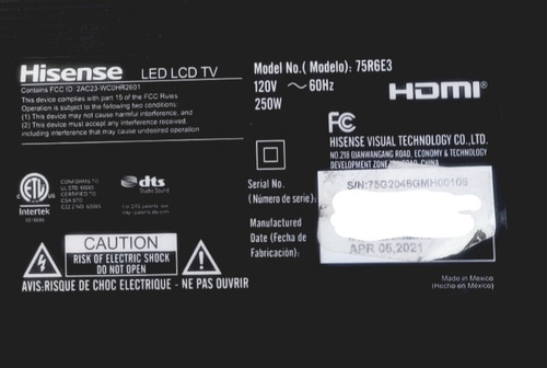 Botonera Tv E193079 Hisense 75r6e3 (Usado)