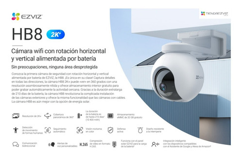 Imagen 2 de 10 de Camara Ezviz Ext Hb8 2k Wifi 360 Inteligente Bateria Audio