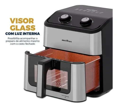Air Fryer Britânia 8L Redstone Visor Glass BAF80A