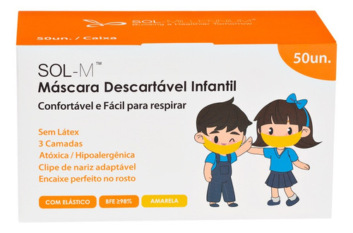 Imagem 4 de 8 de 50 Máscaras Descartáveis Tripla Camada Infantil Amarela