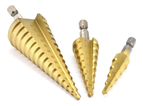 Imagen 4 de 4 de Set 3 Broca Pino Conica Escalonada 4 A 32 Mm Paso A Paso