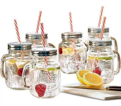 12 Vasos Vidrio Mason Jar Popote Frasco 450ml Mayoreo