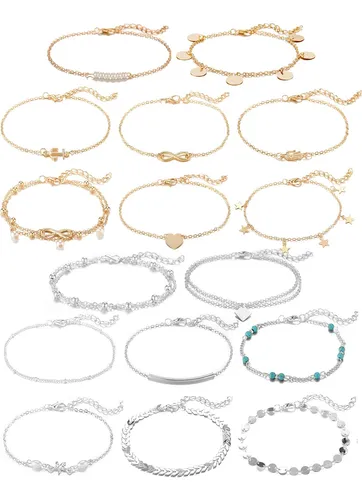 comprar Softones 16pcs Tobilleras Para Mujer Oro Plata Dos ...