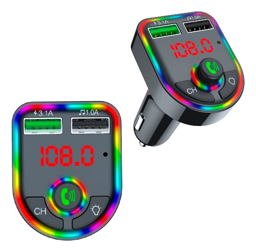 Reproductor Transmisor Automóvil Radio Fm Bluetooth Led Rgb