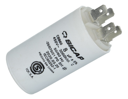 Capacitor Monofasico 8uf/450v Arranque Motor 1/2 Hp