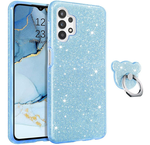 Funda Para Samsung Galaxy A32 - Celeste Con Brillos