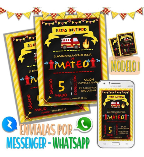 Tarjeta Invitacion Digital Bombero Bomberito Whatsapp M2