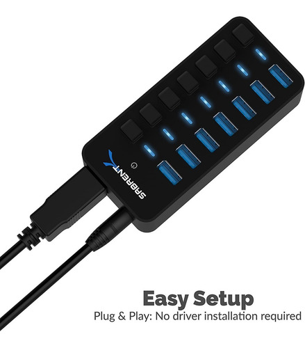 Imagen 2 de 7 de Hub Usb - Sabrent - 7 Port Usb 3.0 - Switch On/off Fuente 3a