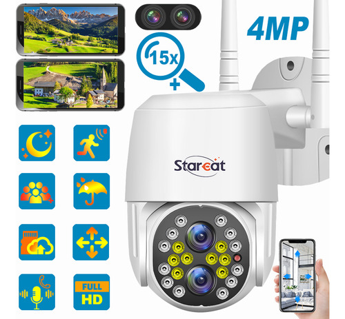 Cámara de seguridad  STARCAT TC73-DualLens PTCamera con resolución de 4MP visión nocturna incluida blanca