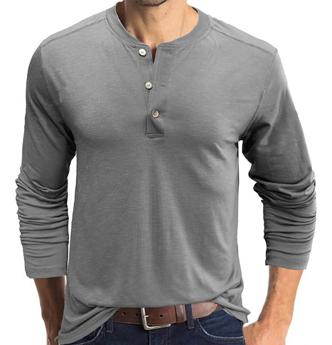 Camisa Base Henley's De Manga Larga Con Tres Botones