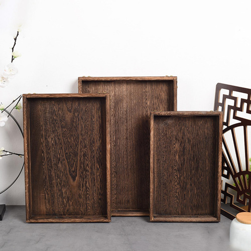 Bandeja De Servicio De Madera Con Mango Hueco 36x24x4cm