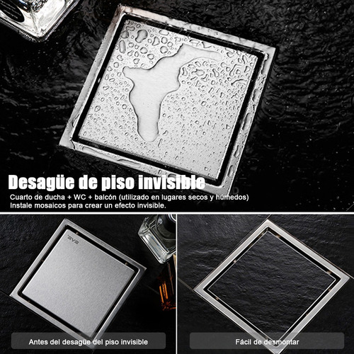 Coladera Invisible De Acero Inoxidable De 45 Mm Y 11 X 11 Cm