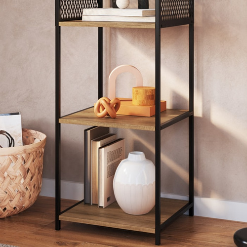 Estante 180 Cm Estilo Industrial Com Tela P1023 Preto Mell P Cor Preto/mel