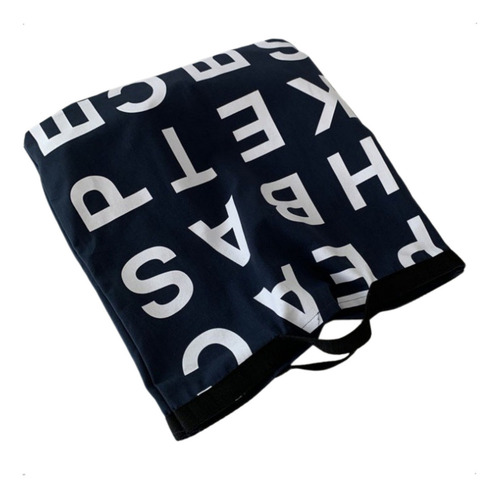 Bolso Tote Bag De Mano Cartera De Lona Tendencia Shopper Color Azul Oscuro Diseño De La Tela Estampado Con Asa Corta