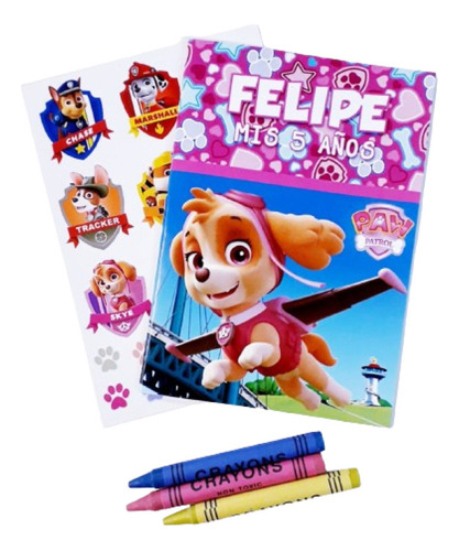 35 Libritos Para Colorear + 3 Crayones Y Sticker Paw Patrol 