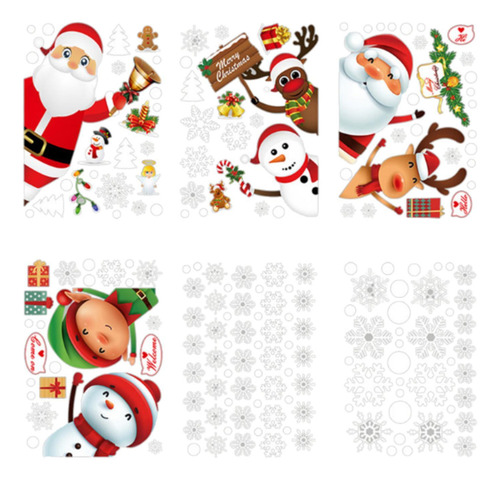 6 Hojas De Pegatinas Navideñas Para Ventanas, Decoración
