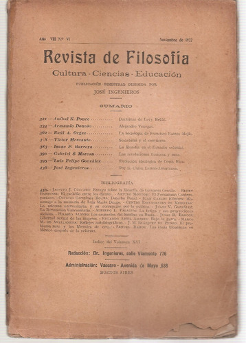 Revista De Filosofia Jose Ingenieros Noviembre 1922