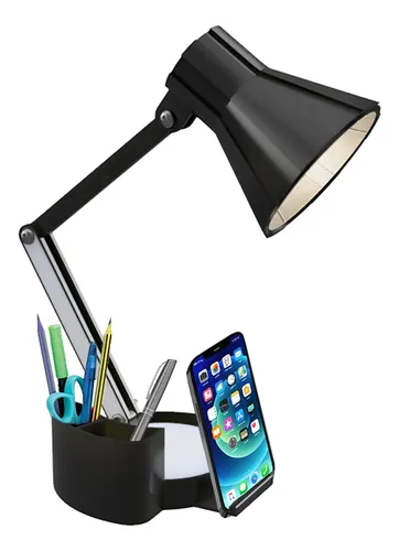Luminária Articulavel Porta Lápis, Caneta E Suporte Celular Cúpul...