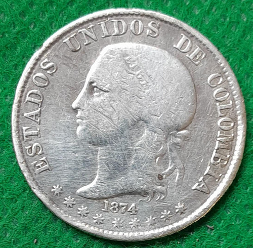 Moneda De 2 Decimos Del Año 1874, Estado Vf