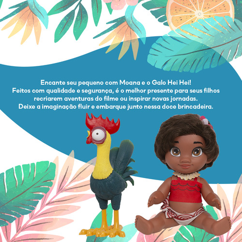 Kit Boneca Infantil Moana Princesa E Galo Hei Hei Disney