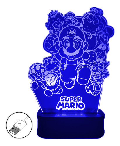 Velador Super Mario Bros Lampara Gamer Led Color Fijo Usb