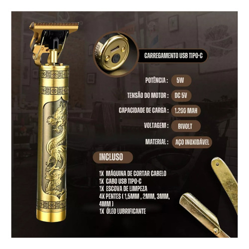 Maquina Acabamento Cabelo Barba Profissional Sem Fio Premium Dourado-escuro