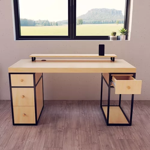 Escritorio Home Office 180 cm. 6 Cajones Madera y Metal –