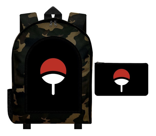 Combo Mochila Camuflada + Cartuchera Naruto Akatsuki Itachi