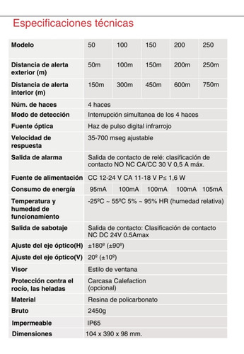 Barrera Infrarroja Exterior 50 Metros Cuatro Haces Alarma