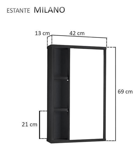 Imagem 5 de 5 de Armário Com Espelho Para Banheiro Milano Preto