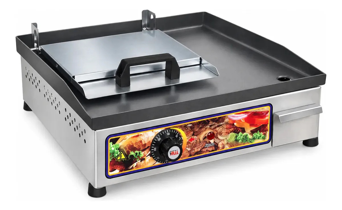 Chapa Elétrica Pratic Metal 40x35cm com Abafador e Coletor Inox