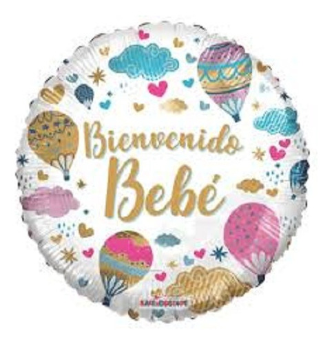 4 Globos 18in Met Bienvenido Bebe Fondo Blano Globo Vuelo