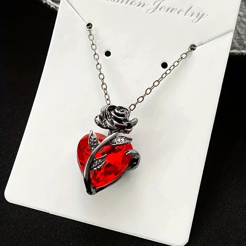 Collar Corazón Gótico Rojo Punk Largo De Metal