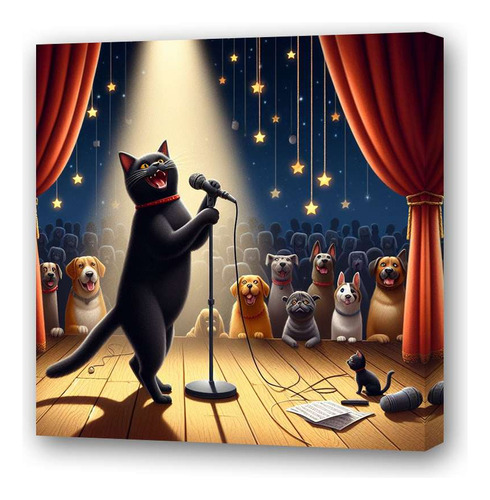 Cuadro 45x45cm Gato Cantando Emocionado Cantante Sing