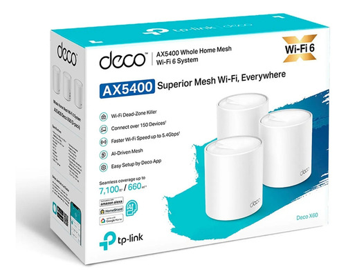 Roteador Tp-link Wifi 6 Deco X60 Ax5400 Dual Band Whole-home Mesh Pack Com 3 Unidades Bivolt 110v/220v Cor Branco