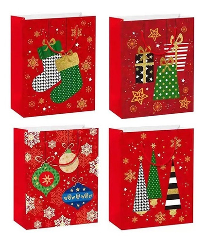 Pack 12 Bolsas De Regalo Navideñas 18x24x8cm 