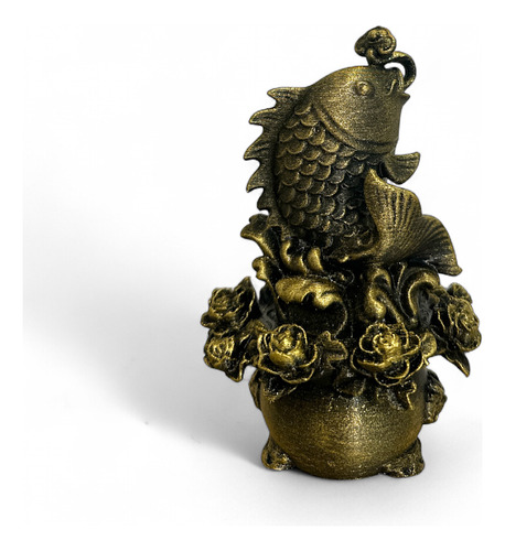 Figura De Pez Koi Fehg Shui Flores 15 Cm Oriental Almabuddha Oro Antiguo