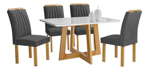 Mesa De Jantar 4 Lugares Arizona Com Vidro Cinamomo/off Pés Cinza