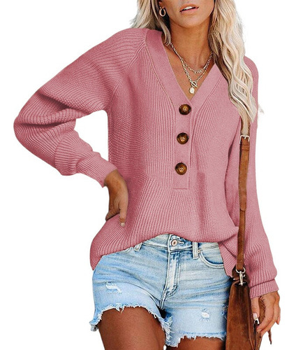 Nuevo Sueter Para Mujer Casual Cardigan Con Botones