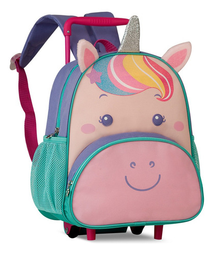 Mochila De Rodinhas Infantil Animais Bolsa Menina Menino Desenho Do Tecido Unicórnio Roxo