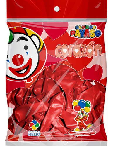 Bolsa C/50 Globos Payaso Corazon Rojo Cereza