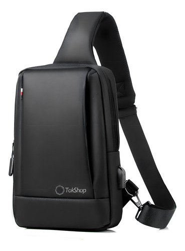 Mochila Transversal Luxo Masculina Para iPad Com Entrada Usb Cor Preto TokShop