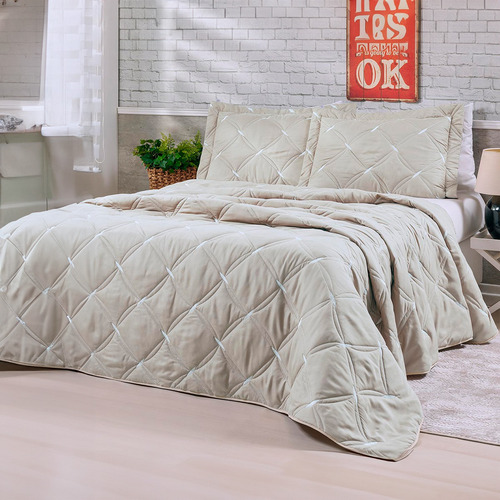 Roupa De Cama Box Kit Suíte Queen 08 Peças + Jogo De Banho Marrom-claro Avelã / Cogumelo