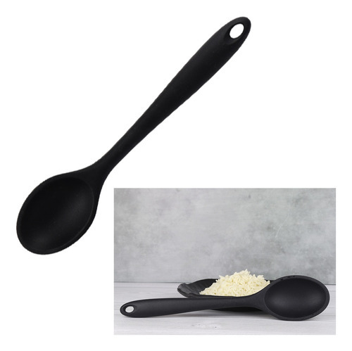 Colher Para Arroz Preta De Silicone 27cm Cor Preto