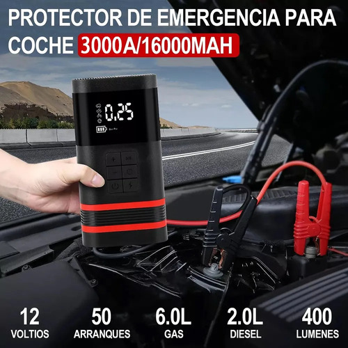 Arrancador De Batería De Coche Portátil 3000a Y Inflador