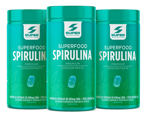 Kit 03 Spirulina Premium Cápsulas Concentradas Sabor Sem Sabor