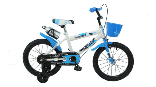 Bicicleta Urbana Infantil Rodada 16 Con Rueditas Y Canasto A Color Azul