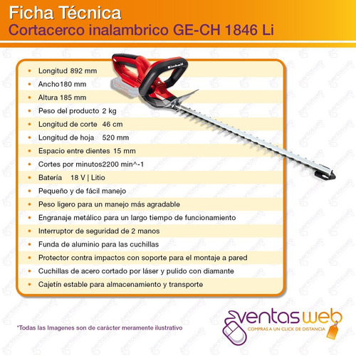 Imagen 5 de 6 de Cortacerco Inalambrico 18v Einhell Espada 46cm Carg Bateria